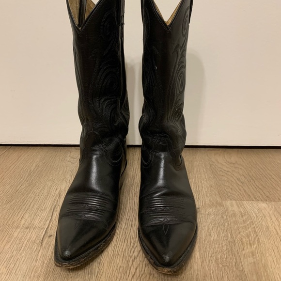 Tony Lama Vintage Black Cowboy Boots Sz 7B - Picture 4 of 15
